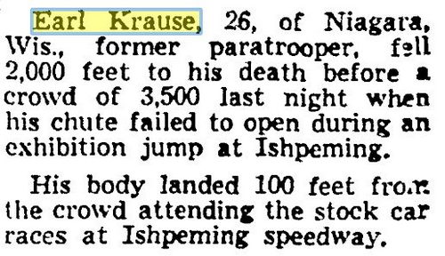Ishpeming Speedway - July 5 1952 Earl Krause Skydiving Accident (newer photo)